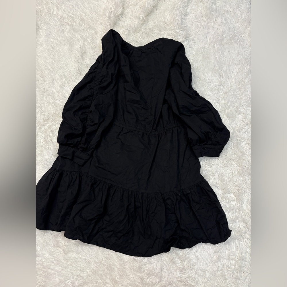 ASTR the Label Ruched Shirt Dress Cotton Button Up Mini Tie Waist Black Ruffle - Picture 4 of 5
